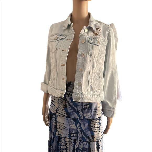 Sky and Sparrow Light wash Distressed Jean Jacket size medium - Picture 2 of 12